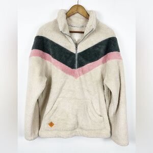 Simply Southern 1/4 Zip Sherpa Pullover Retro Cream Stripe Size XXL